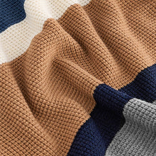 Load image into Gallery viewer, Blue/Neutral Stripe Knitted Crew Neck Jumper (3-12yrs)
