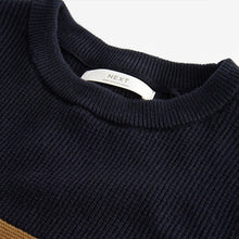 Load image into Gallery viewer, Neutral/Navy Stripe Long Sleeve 100% Cotton Crew Neck Jumper (3-12yrs)
