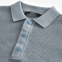 Load image into Gallery viewer, Blue Long Sleeve 100% Cotton Textured Polo Shirt (3-12yrs)

