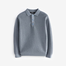 Load image into Gallery viewer, Blue Long Sleeve 100% Cotton Textured Polo Shirt (3-12yrs)
