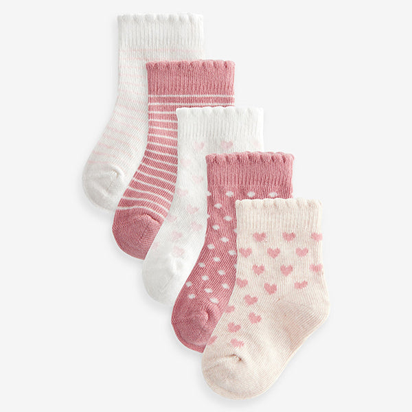 Pink Heart Stripe Baby Socks 5 Pack (0mths-2yrs)