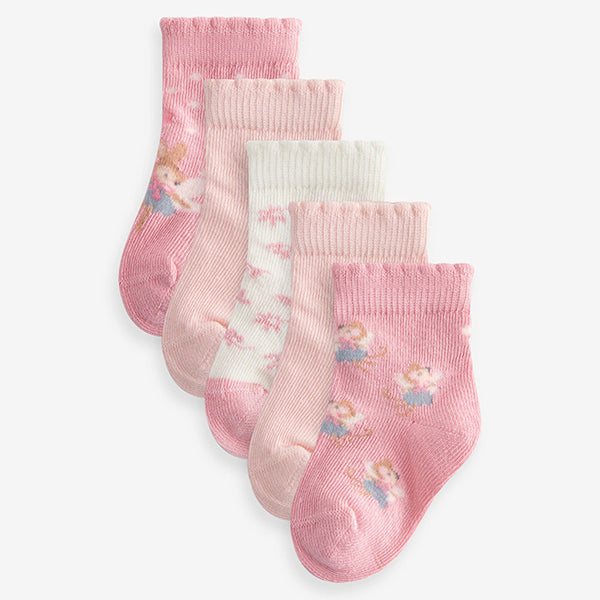 Pink fairy Baby Socks 5 Pack (0mths-2yrs)