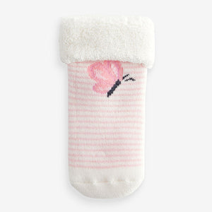 Pink Towelling Character Socks 4 Pack (0mths-2yrs)