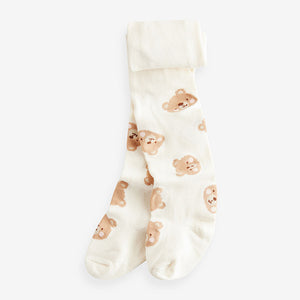 Cream/Oatmeal Bear Baby Tights 2 Pack (0mths-18mths)