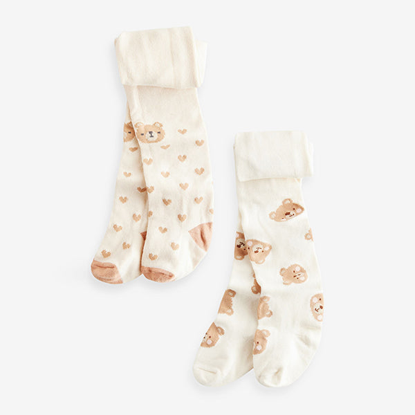 Cream/Oatmeal Bear Baby Tights 2 Pack (0mths-18mths)