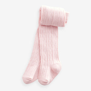 Pink white cable Baby Tights 3 Pack (0mths-18mths)