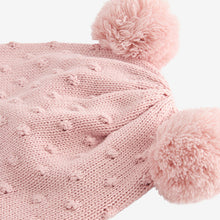 Load image into Gallery viewer, Pink Double Pom Knitted Trapper Hat (0mths-18mths)
