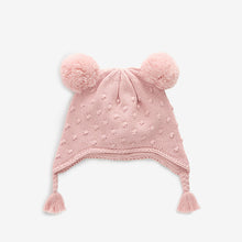 Load image into Gallery viewer, Pink Double Pom Knitted Trapper Hat (0mths-18mths)
