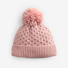 Load image into Gallery viewer, Pink Waffle Knit Baby Pom Hat (0mths-18mths)
