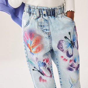 Denim 100% Cotton Butterfly Print Jeans (3mths-6yrs)