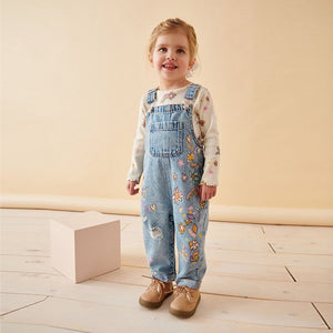 Denim Floral Printed 100% Cotton Dungaree Set (3mths-6yrs)