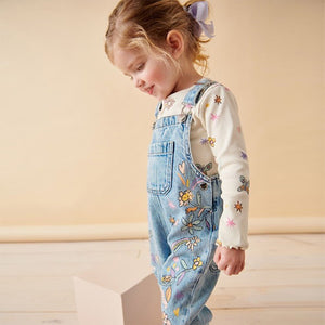 Denim Floral Printed 100% Cotton Dungaree Set (3mths-6yrs)