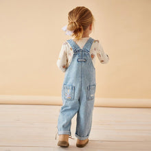 Load image into Gallery viewer, Denim Floral Printed 100% Cotton Dungaree Set (3mths-6yrs)
