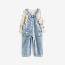 Load image into Gallery viewer, Denim Floral Printed 100% Cotton Dungaree Set (3mths-6yrs)
