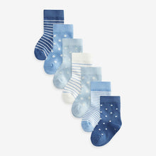 Load image into Gallery viewer, Blue/White 7 Pack Baby Socks (0mths-2yrs)
