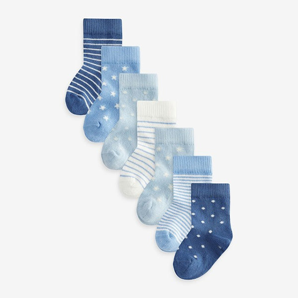 Blue/White 7 Pack Baby Socks (0mths-2yrs)