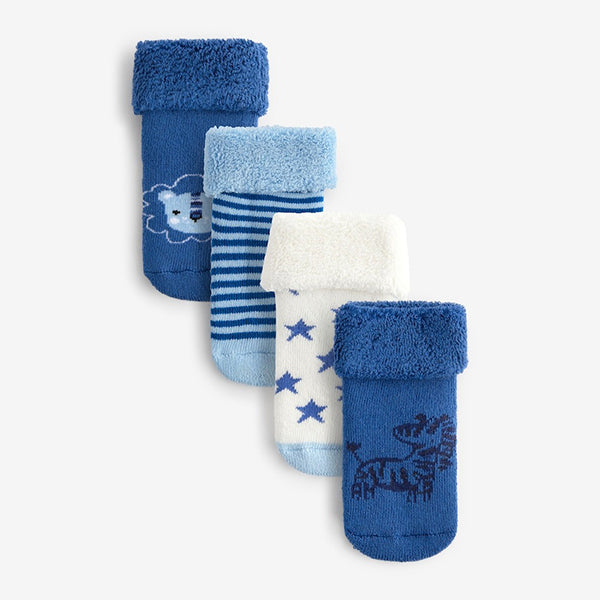 Blue Character Towelling Socks 4 Pack (0mths-2yrs)