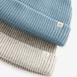 Blue/Grey Baby Beanie Hats 2 Pack (0mths-18mths)