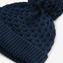 Load image into Gallery viewer, Navy Blue Baby Waffle Pom Hat (0mths-18mths)
