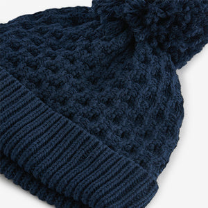Navy Blue Baby Waffle Pom Hat (0mths-18mths)