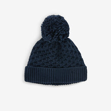 Load image into Gallery viewer, Navy Blue Baby Waffle Pom Hat (0mths-18mths)
