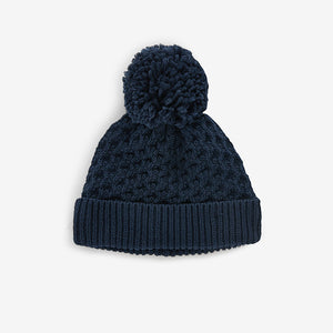 Navy Blue Baby Waffle Pom Hat (0mths-18mths)