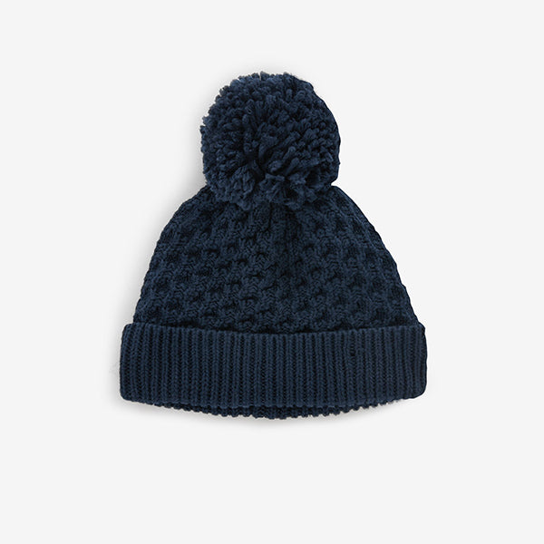 Navy Blue Baby Waffle Pom Hat (0mths-18mths)