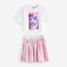Load image into Gallery viewer, White/Pink Glitterball Graphic T-Shirt and Sequin Skirt Set (3-12yrs)
