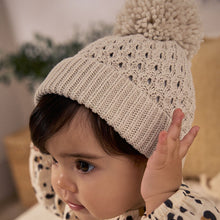 Load image into Gallery viewer, Cream Knitted Pom Waffle Baby Hat
