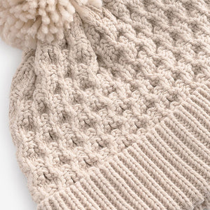 Cream Knitted Pom Waffle Baby Hat