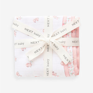 Pink Bunny Baby Muslins 100% Cotton Cloths 4 Pack
