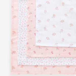 Pink Bunny Baby Muslins 100% Cotton Cloths 4 Pack