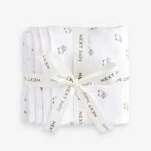 Load image into Gallery viewer, White Delicate Animal Baby Muslins 100% Cotton Cloths 4 Pack
