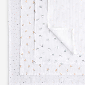White Delicate Animal Baby Muslins 100% Cotton Cloths 4 Pack
