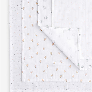 White Delicate Animal Baby Muslins 100% Cotton Cloths 4 Pack