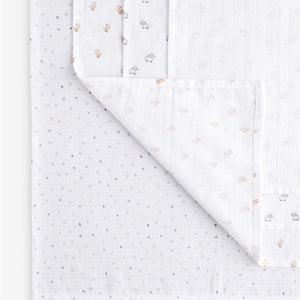 White Delicate Animal Baby Muslins 100% Cotton Cloths 4 Pack