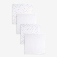 Load image into Gallery viewer, White Delicate Animal Baby Muslins 100% Cotton Cloths 4 Pack
