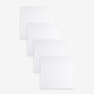 White Delicate Animal Baby Muslins 100% Cotton Cloths 4 Pack