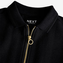 Load image into Gallery viewer, Black Textured Short Sleeve Quarter Zip Polo Shirt (3-12yrs)

