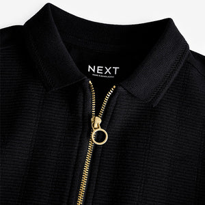 Black Textured Short Sleeve Quarter Zip Polo Shirt (3-12yrs)