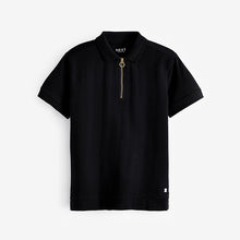 Load image into Gallery viewer, Black Textured Short Sleeve Quarter Zip Polo Shirt (3-12yrs)
