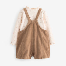 Load image into Gallery viewer, Neutral 100% Cotton Corduroy Dungarees T-Shirt &amp; Tights Set (3mths-6yrs)
