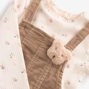 Neutral 100% Cotton Corduroy Dungarees T-Shirt & Tights Set (3mths-6yrs)