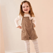 Load image into Gallery viewer, Neutral 100% Cotton Corduroy Dungarees T-Shirt &amp; Tights Set (3mths-6yrs)

