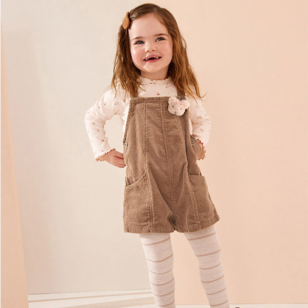 Neutral 100% Cotton Corduroy Dungarees T-Shirt & Tights Set (3mths-6yrs)
