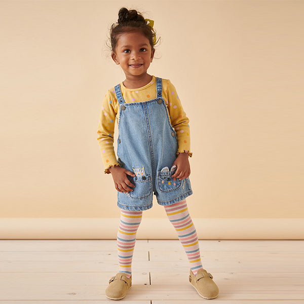 Denim Cat Embellished 100% Cotton Dungarees 3 Piece Set (3mths-6yrs)