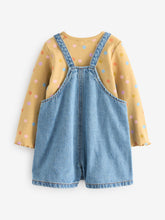 Load image into Gallery viewer, Denim Cat Embellished 100% Cotton Dungarees 3 Piece Set (3mths-6yrs)
