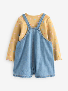 Denim Cat Embellished 100% Cotton Dungarees 3 Piece Set (3mths-6yrs)