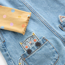 Load image into Gallery viewer, Denim Cat Embellished 100% Cotton Dungarees 3 Piece Set (3mths-6yrs)

