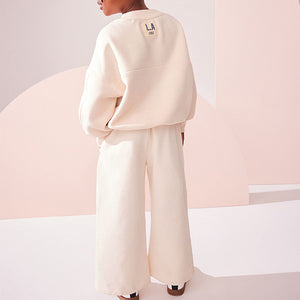 Ecru Slogan Sweatshirt And Wide Leg Joggers Set (3-16yrs)